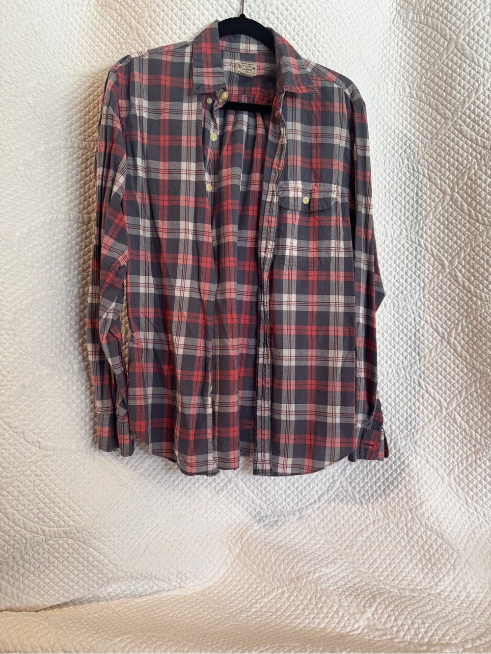 J. Crew Women’s Madras Plaid Button Down Shirt Medium Red Gray White Cotton - Picture 4 of 6